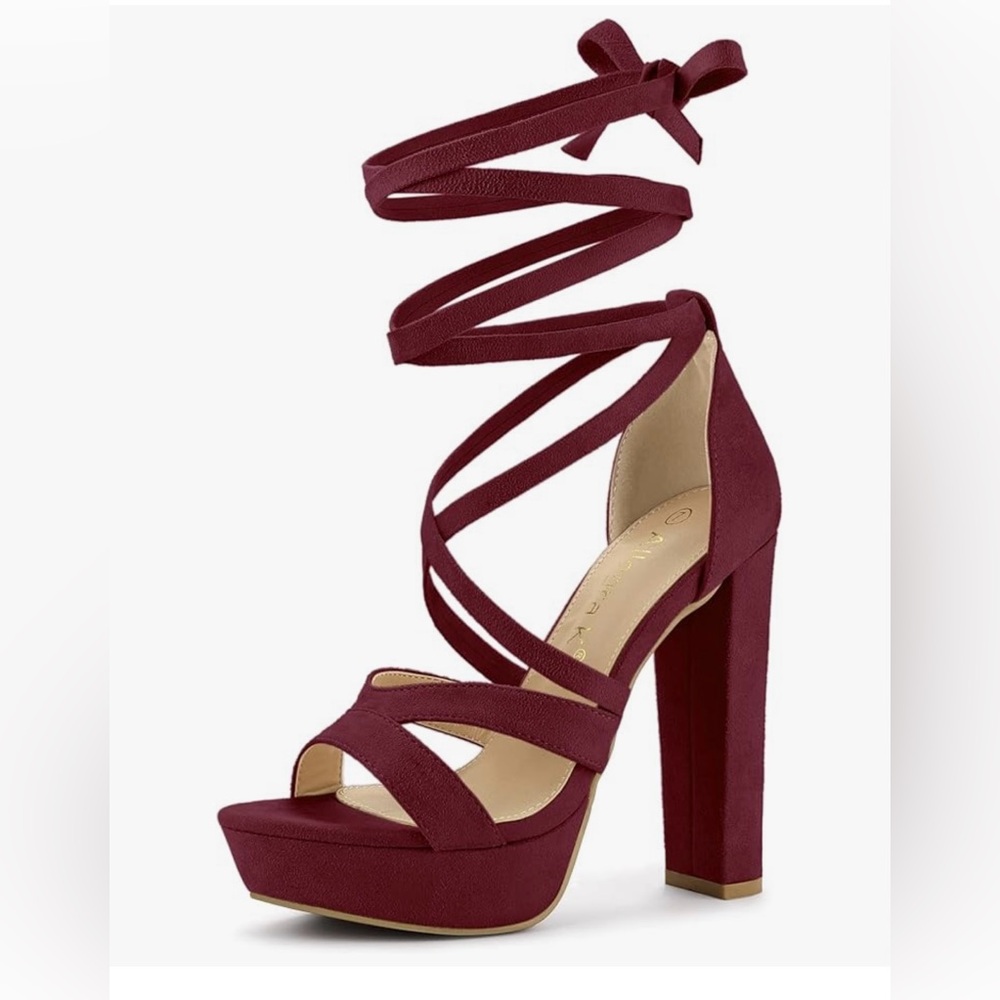 NEW Allegra K Red Chunky Heel Sandals